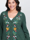 Squirrel Embroidered Button V-Neck Knit Cardigan