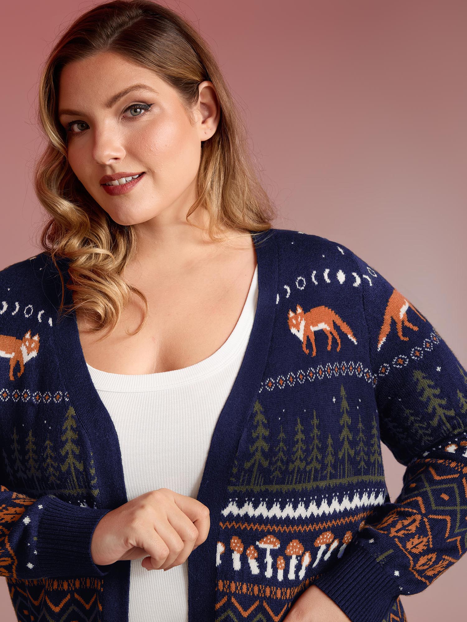 Fox in Forest Contrast Knit Cardigan