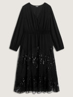 Sequin Mesh Asymmetrical Hem Maxi Dress