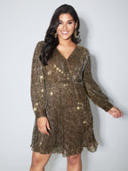 Glitter Surplice Neck Knee Dress