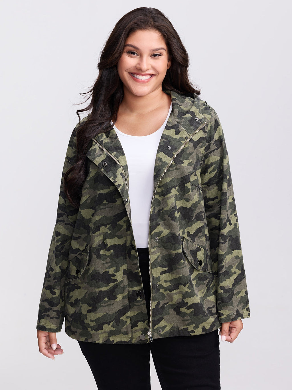 Camouflage Hooded Adjustable Hem Jacket