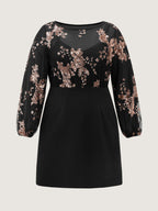 Floral Print Sheer Contrast Midi Dress