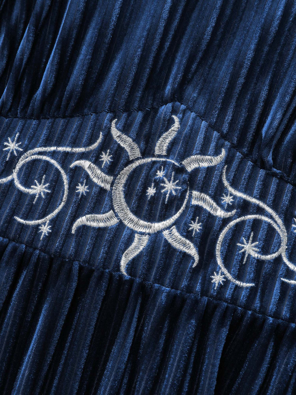 Velvet Celestial Embroidery Shirred Maxi Dress