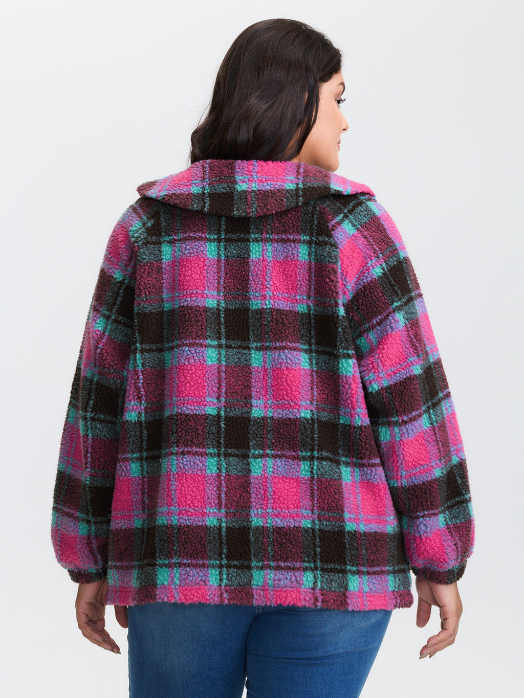 Fluffy Texture Plaid Button-Front Coat