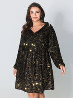Shimmery Sequin V-Neck Knee Dress