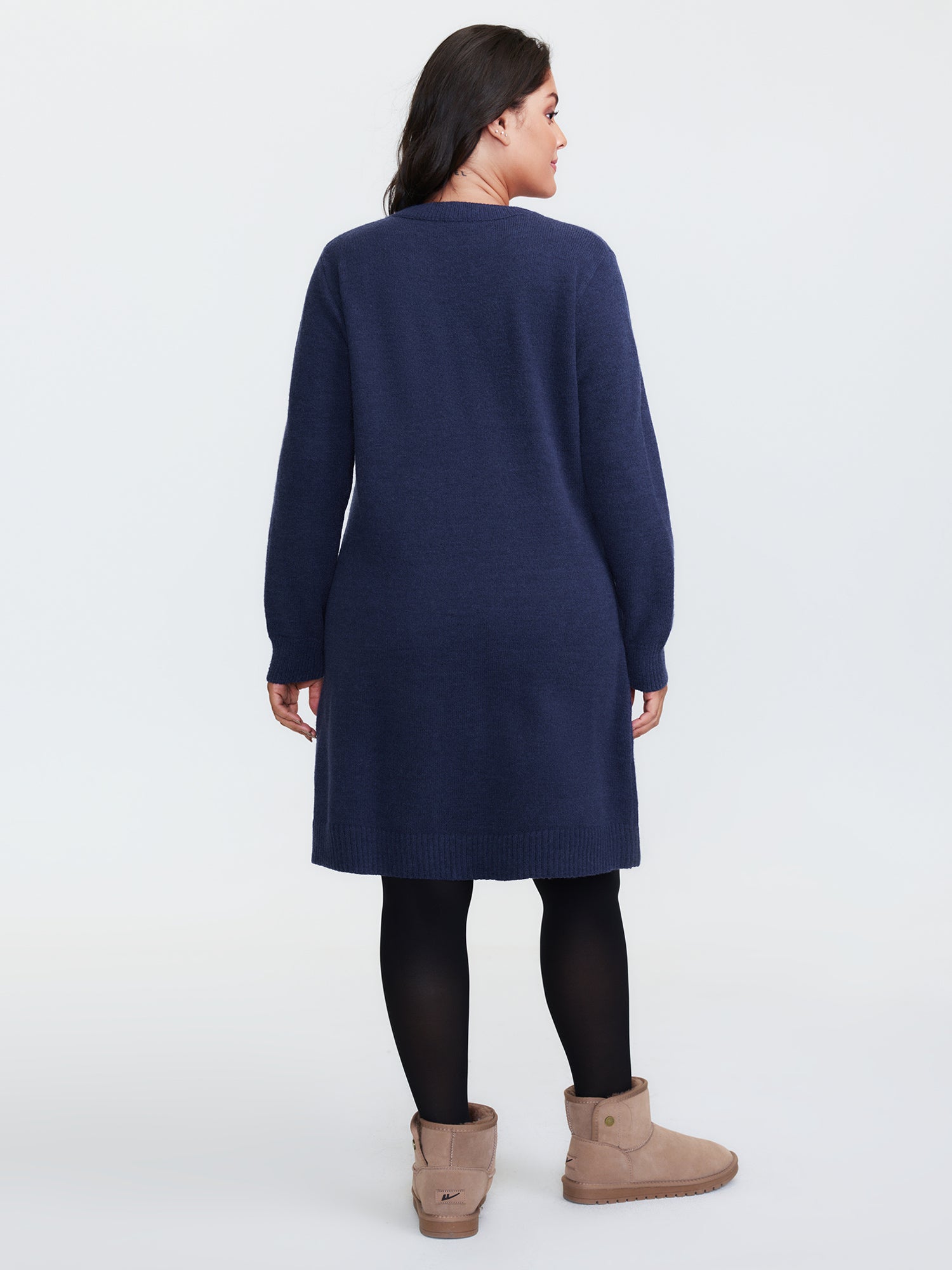 Crew Neck Solid Midi Sweater Dress