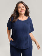 Stretchy Pit Strip Solid Loungewear Set