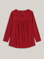 Textured Keyhole Gathered Knit Top