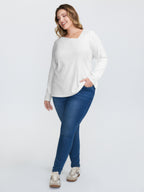 Super Stretchy Ribbed Asymmetrical Neck T-Shirt