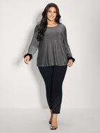 Shiny Silk Fur Cuffs Blouse