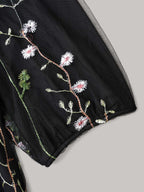 Floral Embroidered Elastic Waist Lined Midi Dress