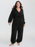 Fleece Half Zipper Hooded Sleep Jumpsuit