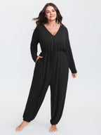 Elastic Waist Overlap Collar Lounge Jumpsuit