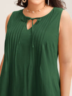 Cotton Toothpick Pleat Plain Midi Dress