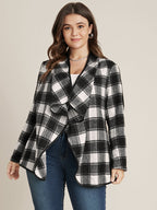 Plaid Waterfall Collar Open Front Coat