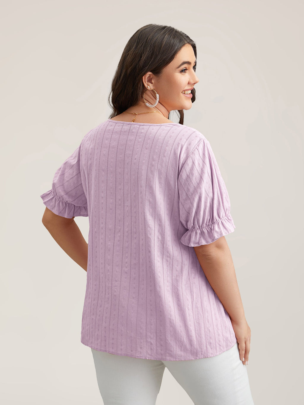 Cotton Square Neck Ruffled Sleeve Shirt