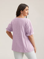 Cotton Square Neck Ruffled Sleeve Shirt