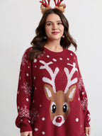 Deer Snowflake Pattern Jacquard Pullover