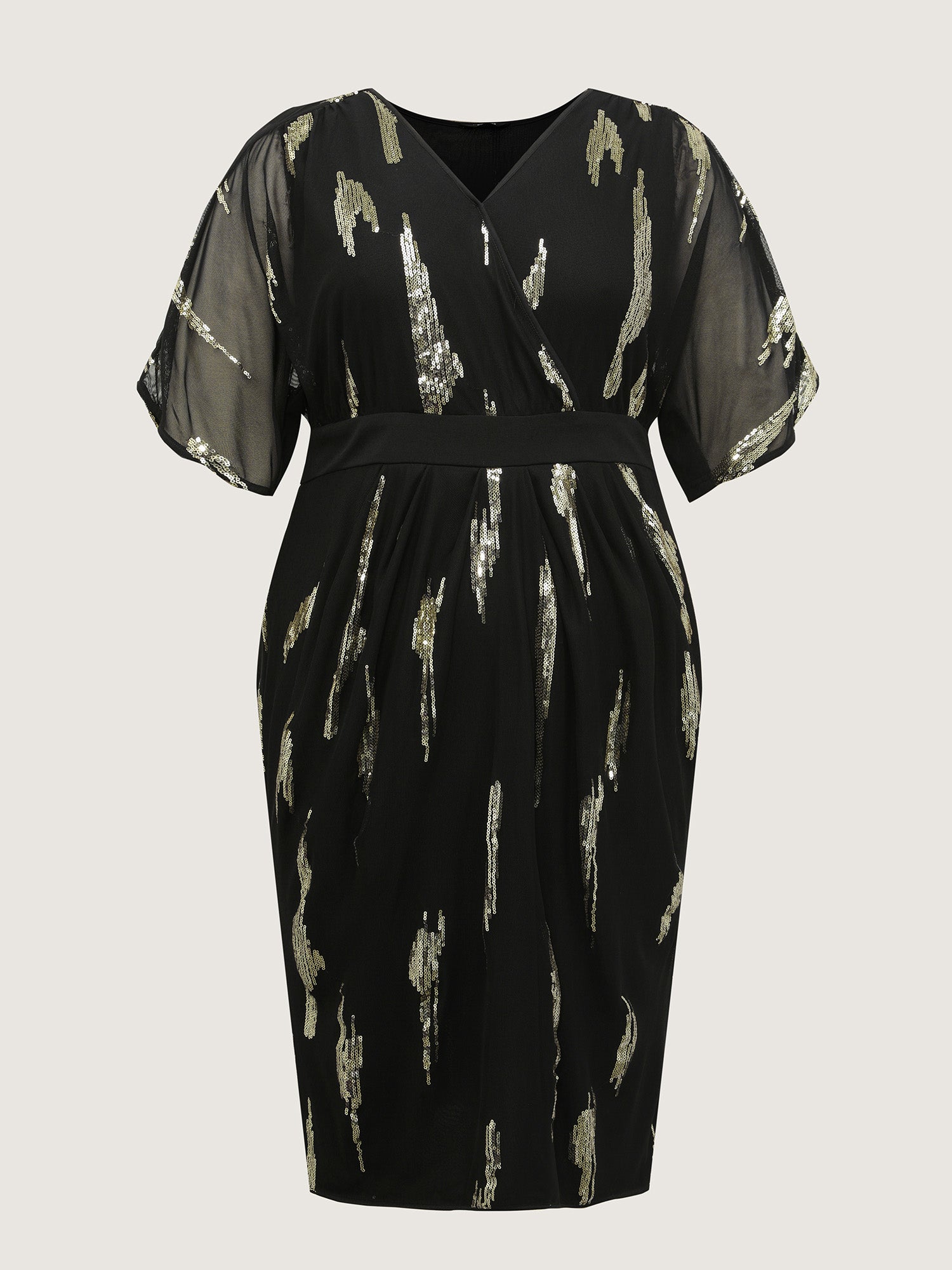 Sequin Embroidery Pleated Waist Midi Dress