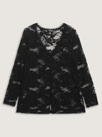 Sheer Lace Trim V-Neck Top