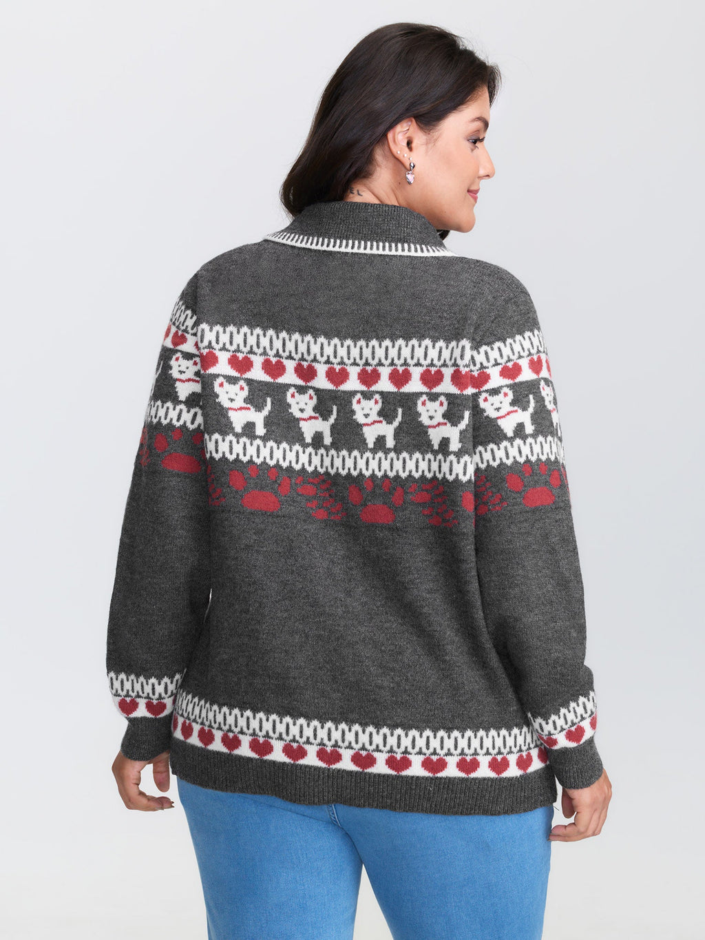 Animal Print Jacquard Polo Collar Knit Cardigan