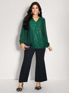 Shimmery Sequin Notched Collar Blouse