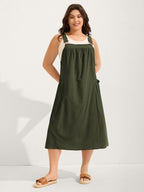 Pure Cotton Pleated Pockets Midi Dress