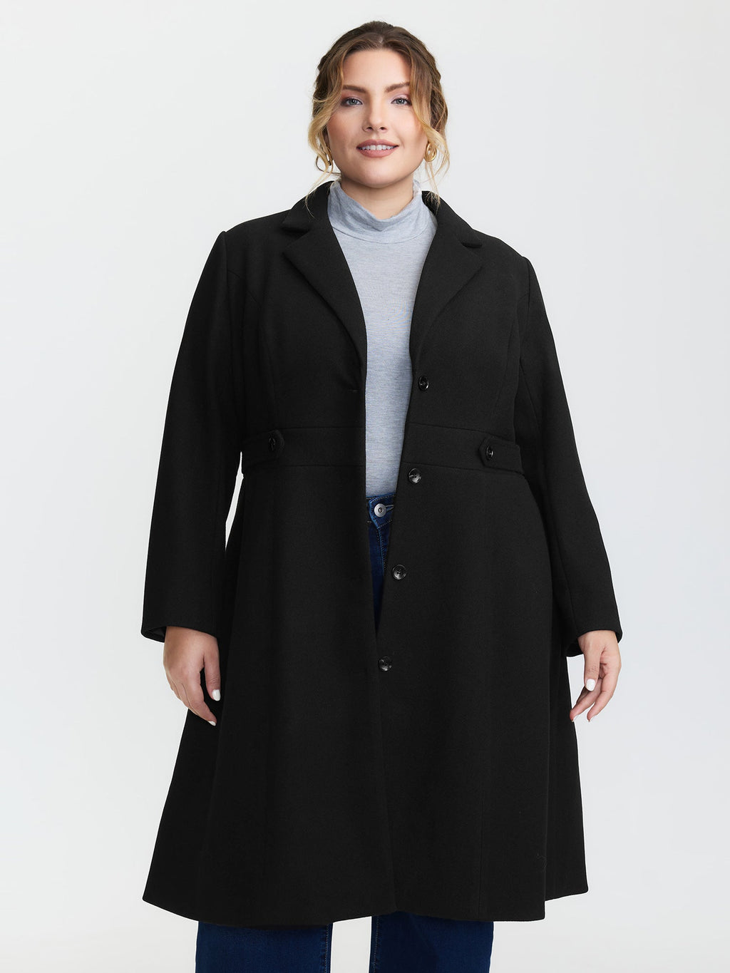 Notched Collar Cinched Waist Coat