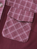 Grid Print Color Contrast Hooded Jacket