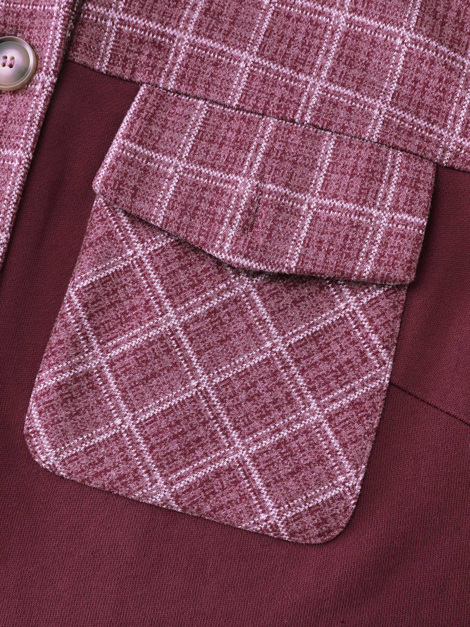 Grid Print Color Contrast Hooded Jacket