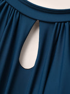 Solid Keyhole Elastic Waist Gathered One Piece Swimsuit