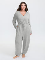 Elastic Waist Overlap Collar Lounge Jumpsuit