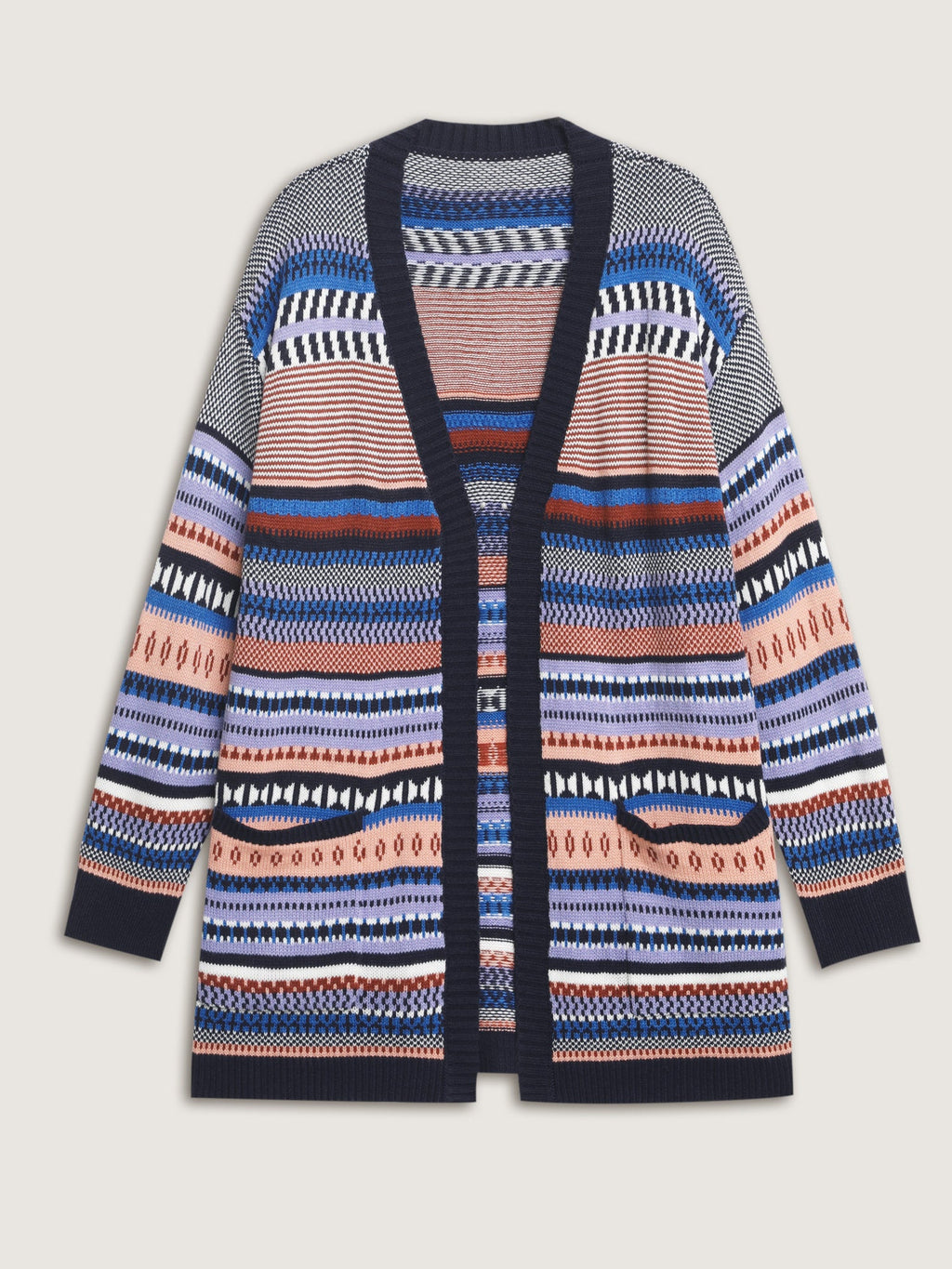 Multicolor Stripe Jacquard Pockets Knit Cardigan