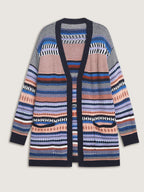 Multicolor Stripe Jacquard Pockets Knit Cardigan