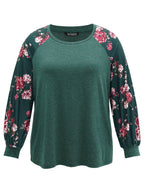 Floral Patchwork Crew Neck Raglan Sleeve T-shirt