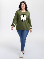Sheep Pattern Balloon Sleeve Pullover
