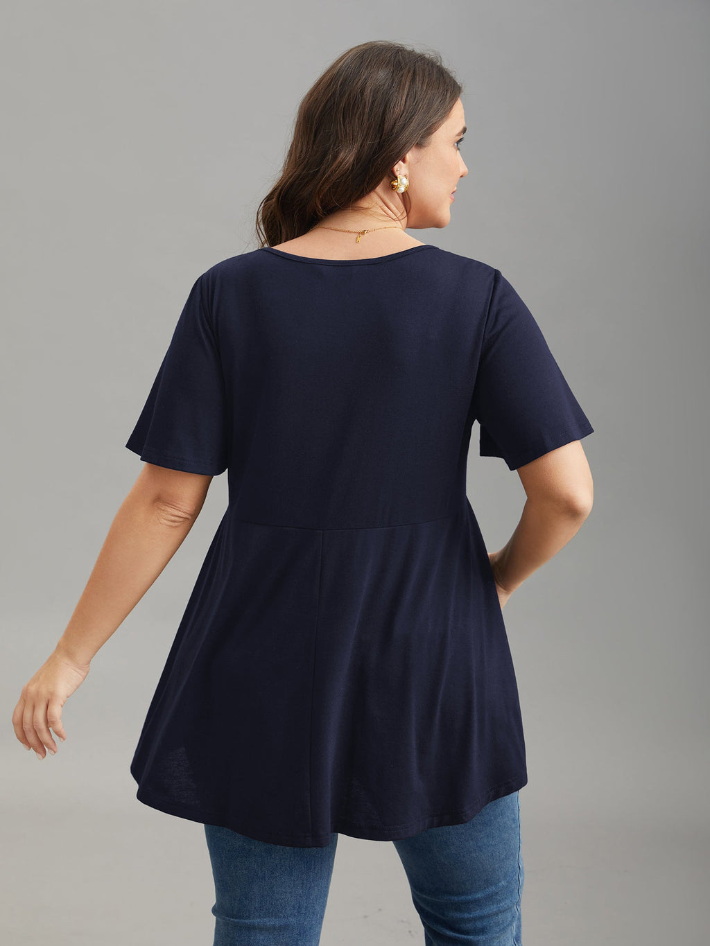 Ruffled Sleeve Round Neck Babydoll Top