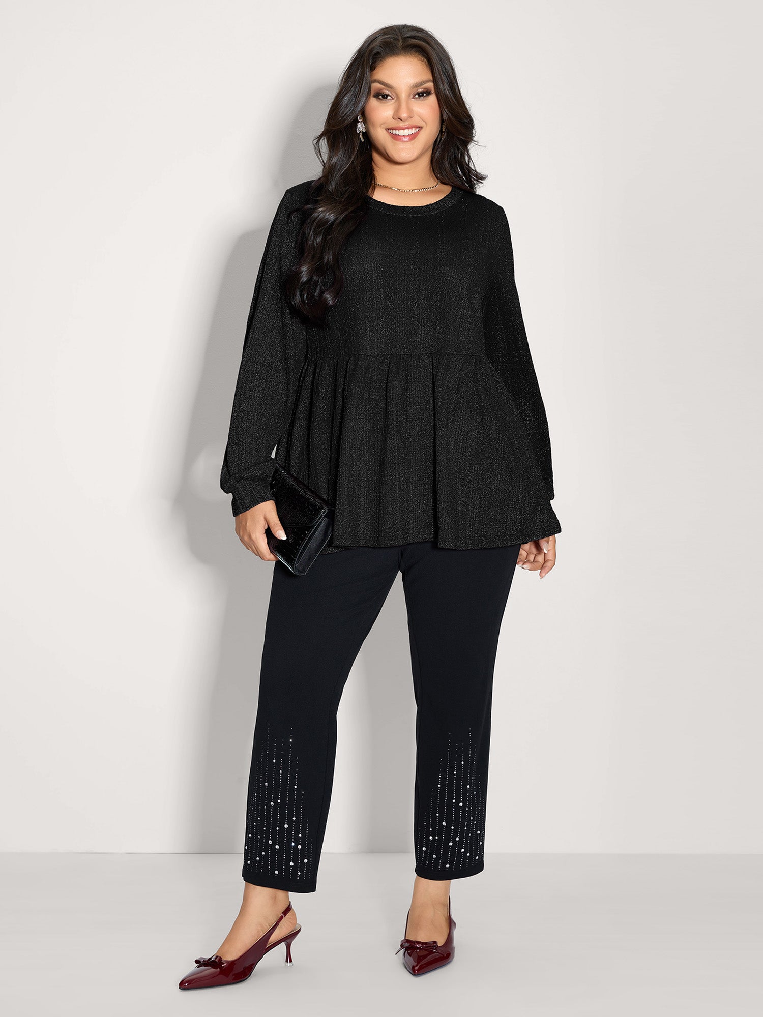Textured Stretchy Flared Knit Top