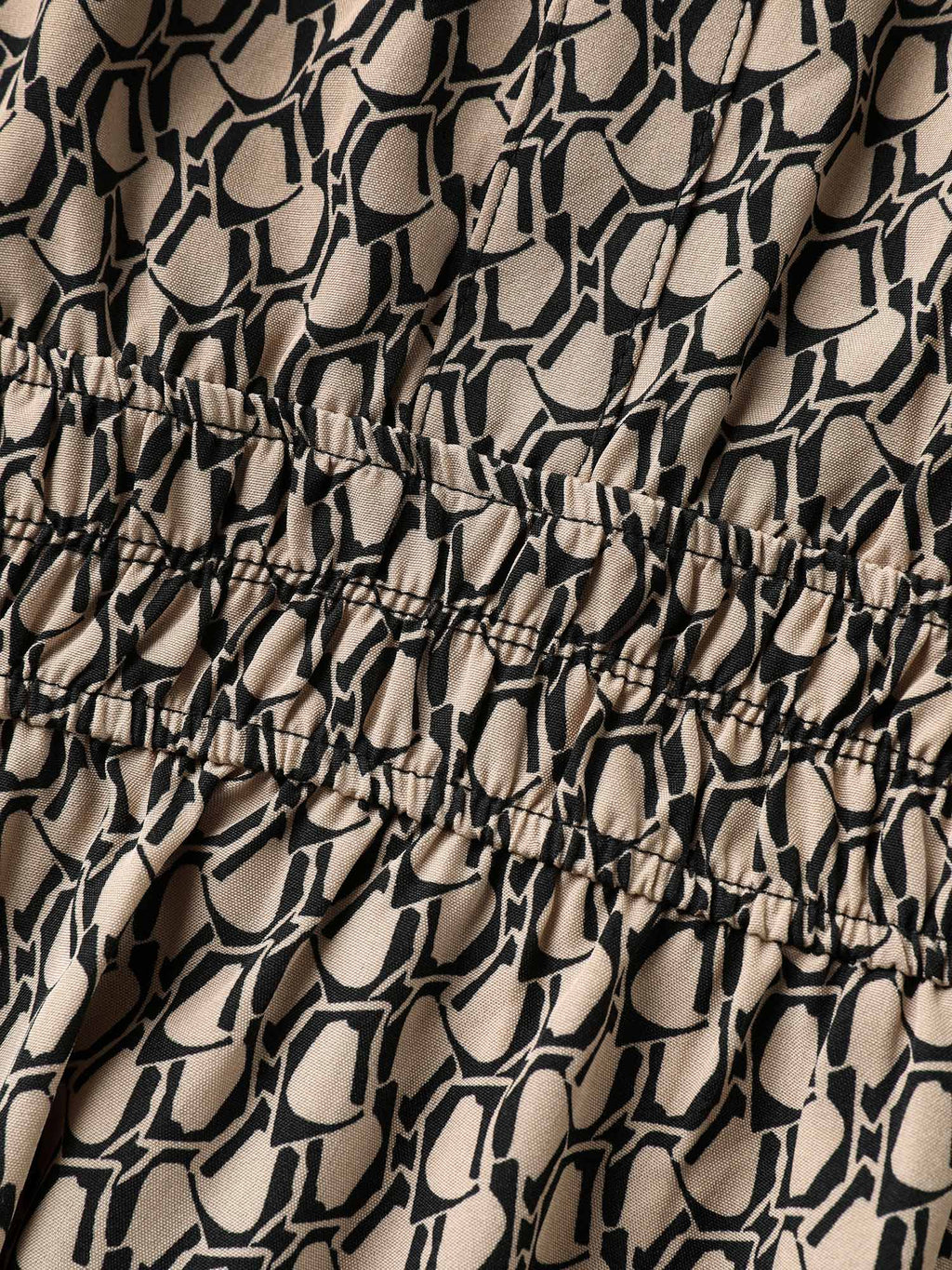 Geometric Print Waist-Cinched Tiered Midi Dress