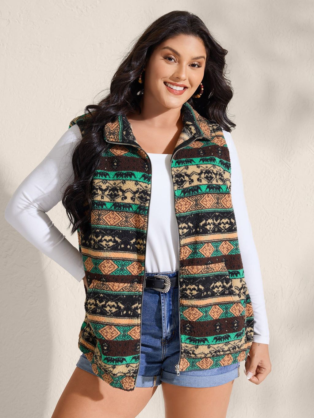 Colorful Geometric Stripes Zipper Vest
