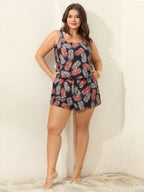 Tropical Flower Print Pockets One-Piece Swimsuit