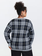 Checkered Pattern Jacquard V-Neck Pullover