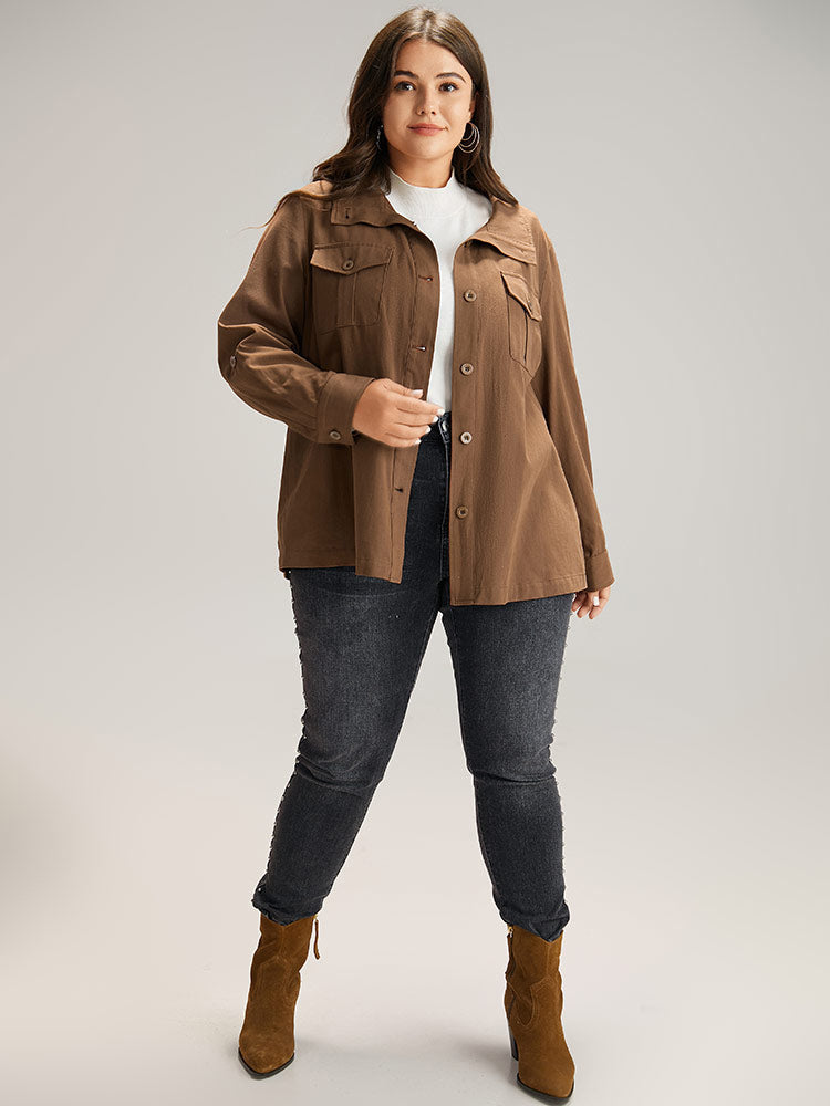 Plain Roll Tab Sleeve Button Down Coat