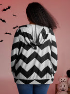 Wavy Stripe Skull Embroidery Zipper Hoodie