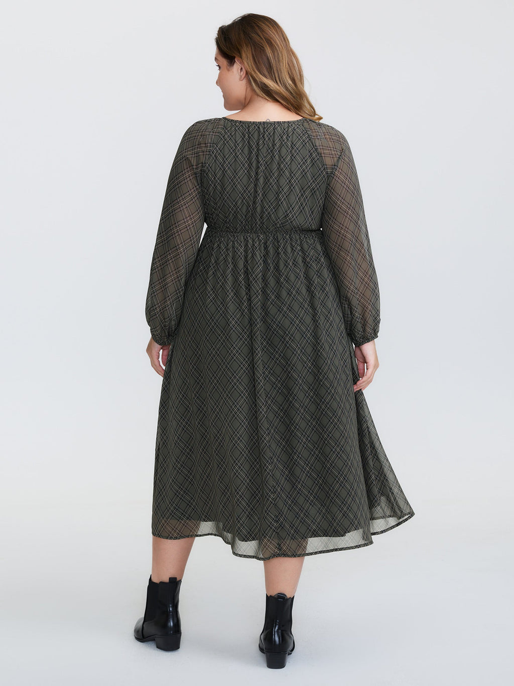 Diamond Print Neck Tie Midi Dress