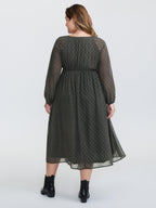 Diamond Print Neck Tie Midi Dress