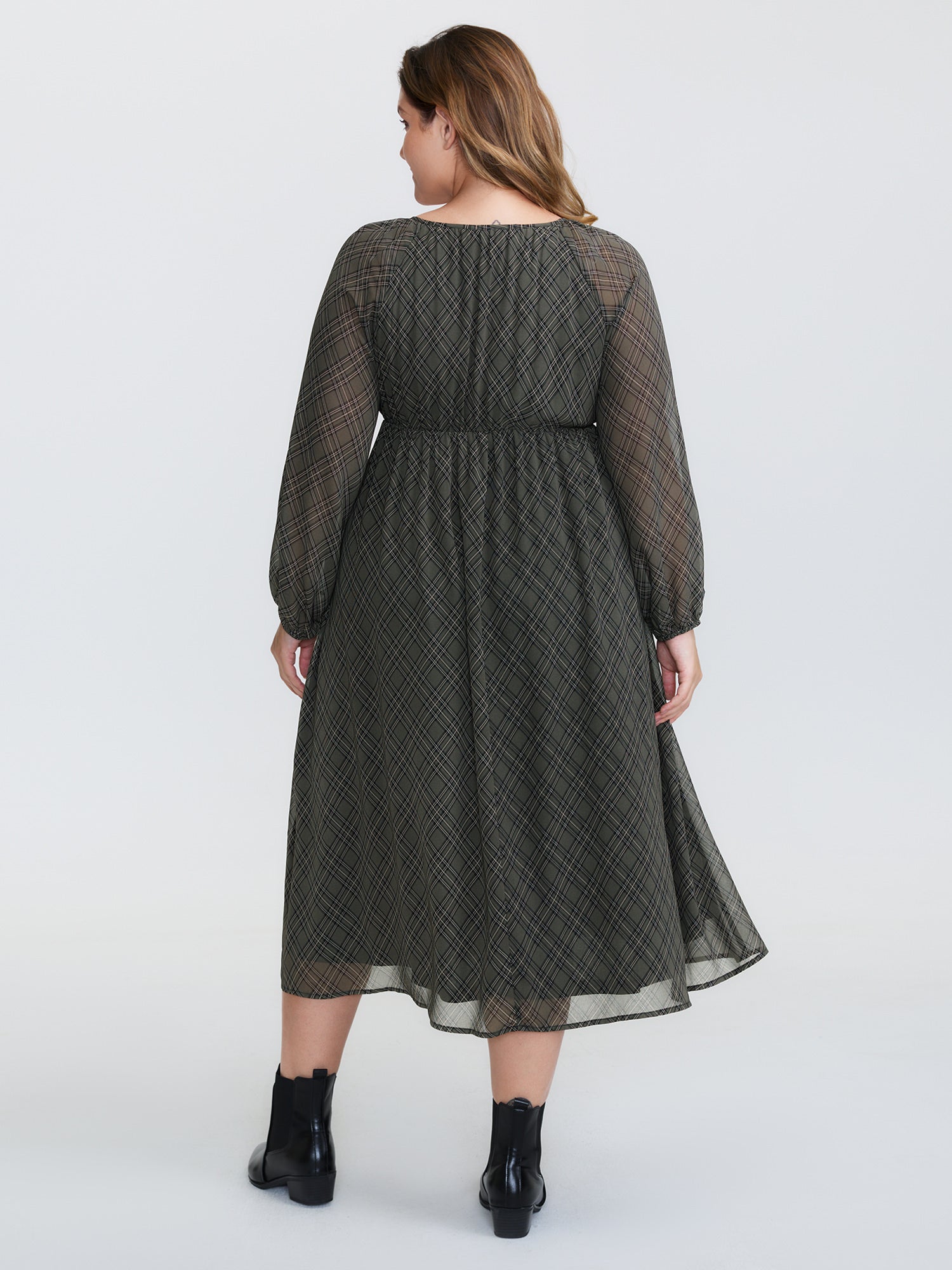 Diamond Print Neck Tie Midi Dress