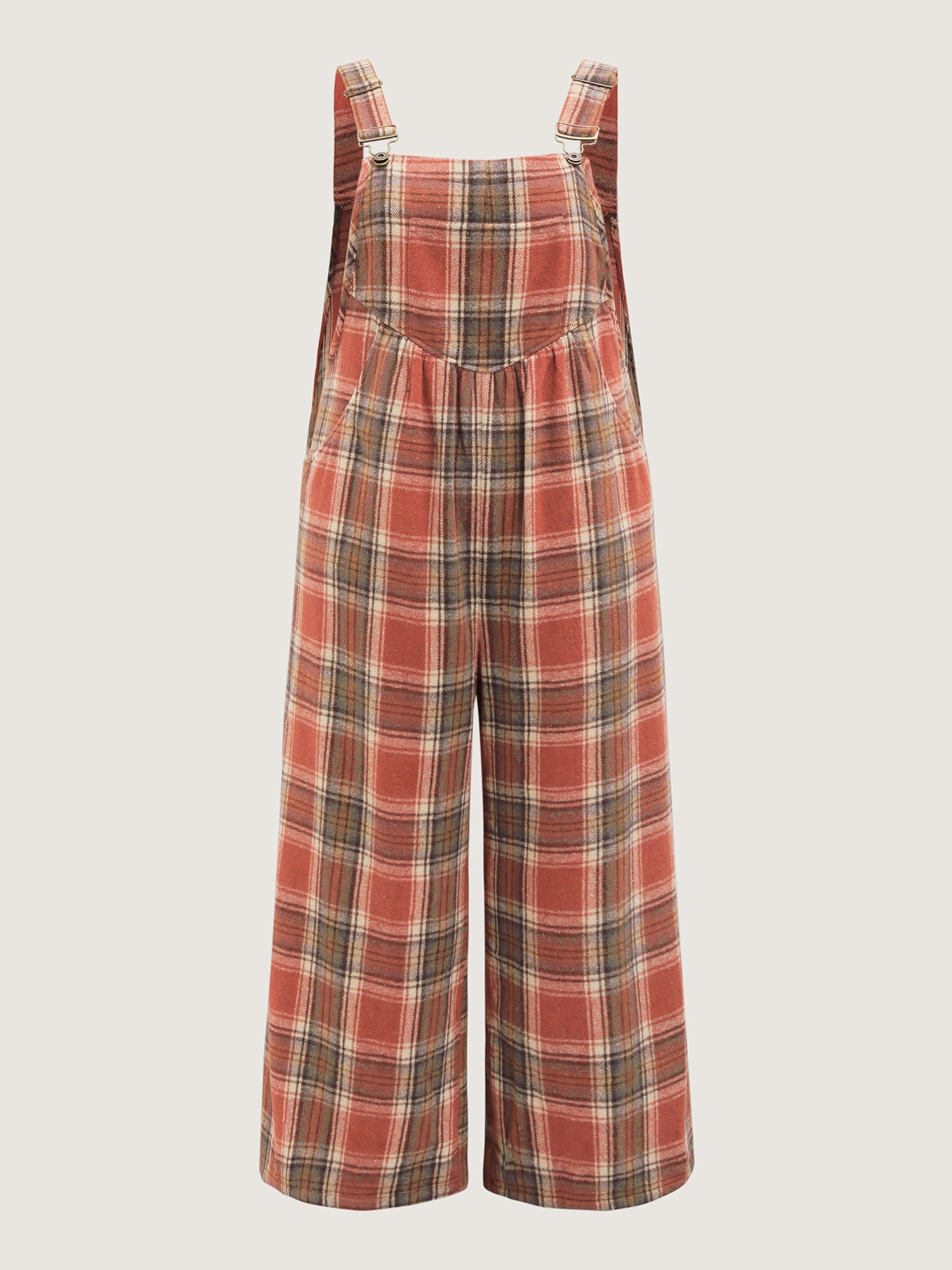 Plaid Flannel Overall Wide-Leg Jumpsuit