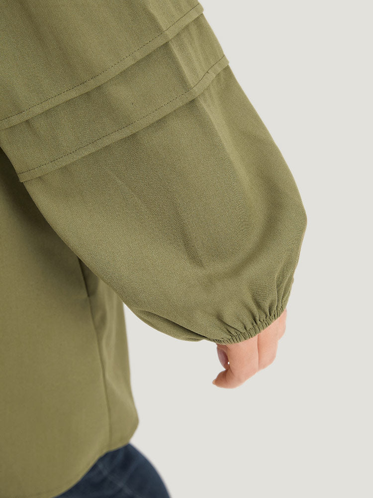 Plain Contrast Lace Lantern Sleeve Button Fly Coat