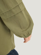 Plain Contrast Lace Lantern Sleeve Button Fly Coat